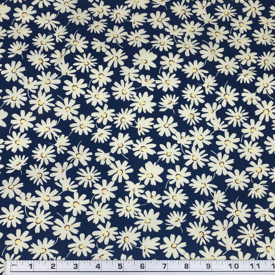 Lightweight Printed Cotton Daisy - Blue/Ivory