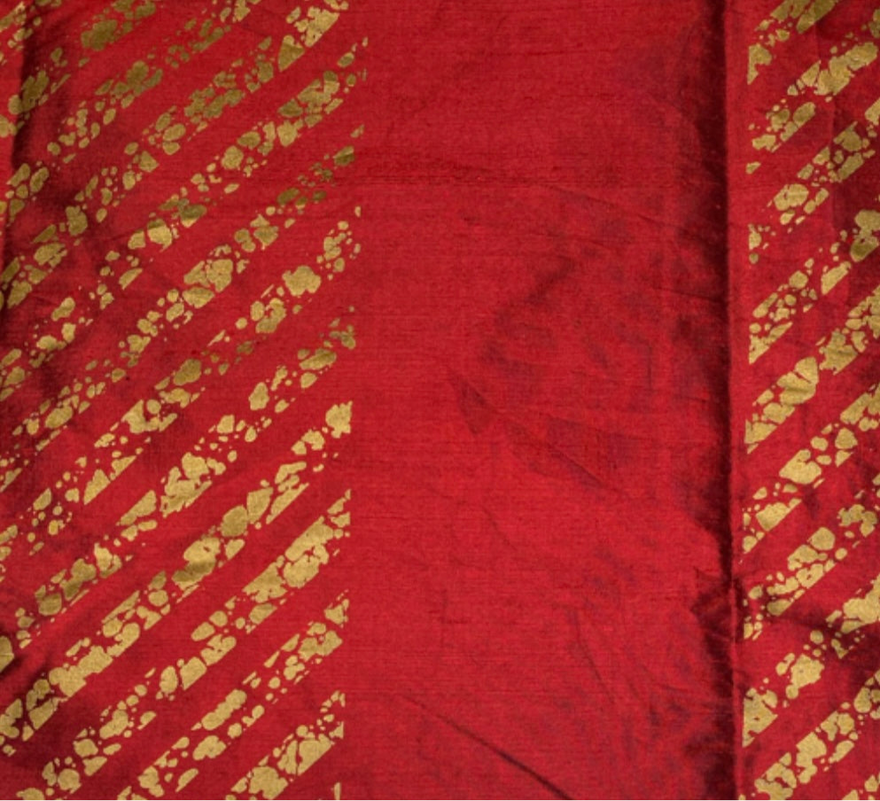 Striped Silk Shantung - Red/Gold