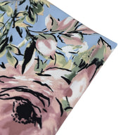 Floral Printed Polyester Tricot Interfaced Back - Blue/Pink/Black