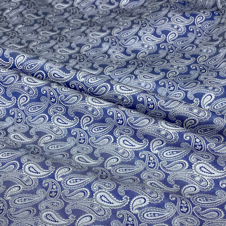 Paisley Silk/Polyester Jacquard - Blue / Beige / White  - Remnant