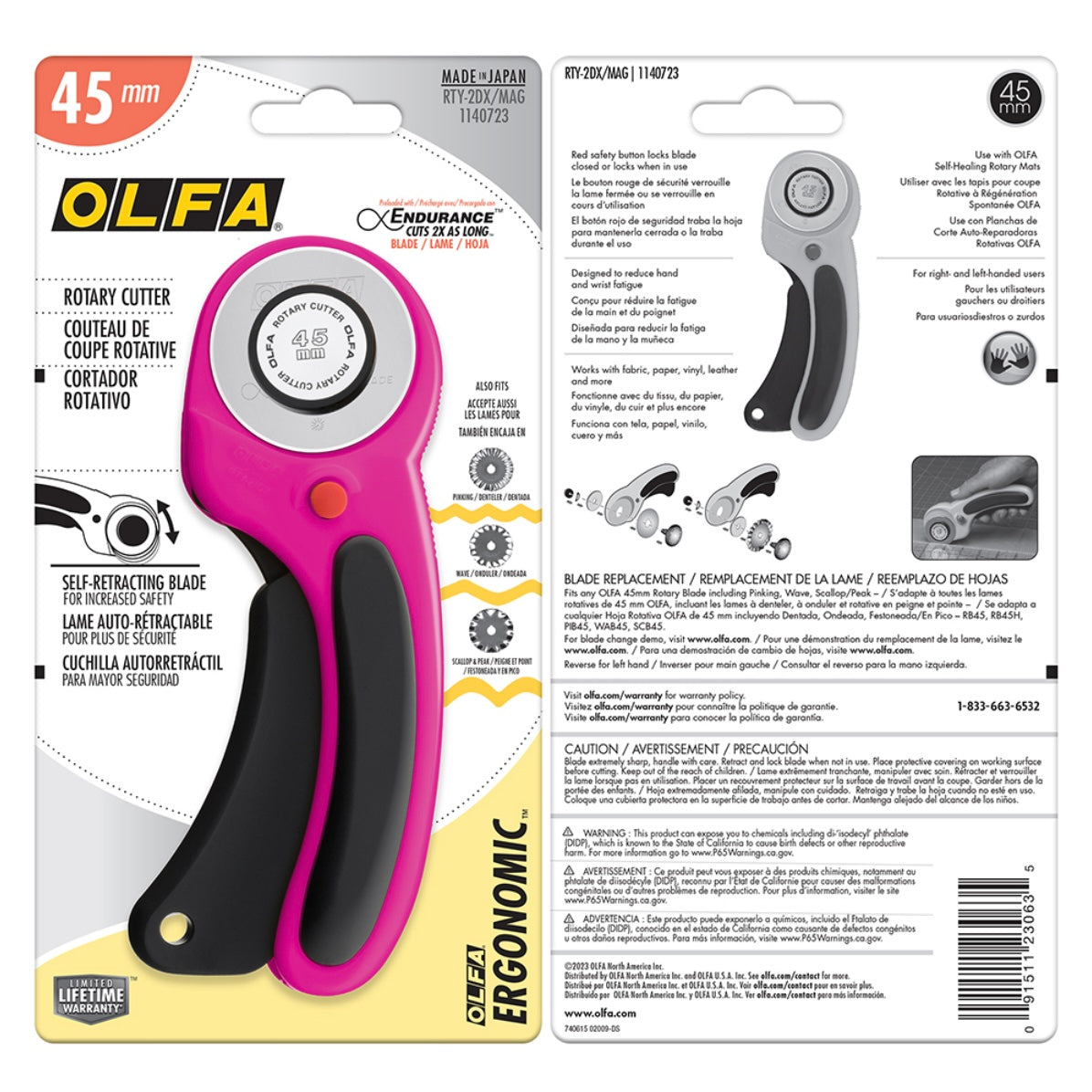 Olfa Ergonomic Rotary Cutter - 45mm - Magenta