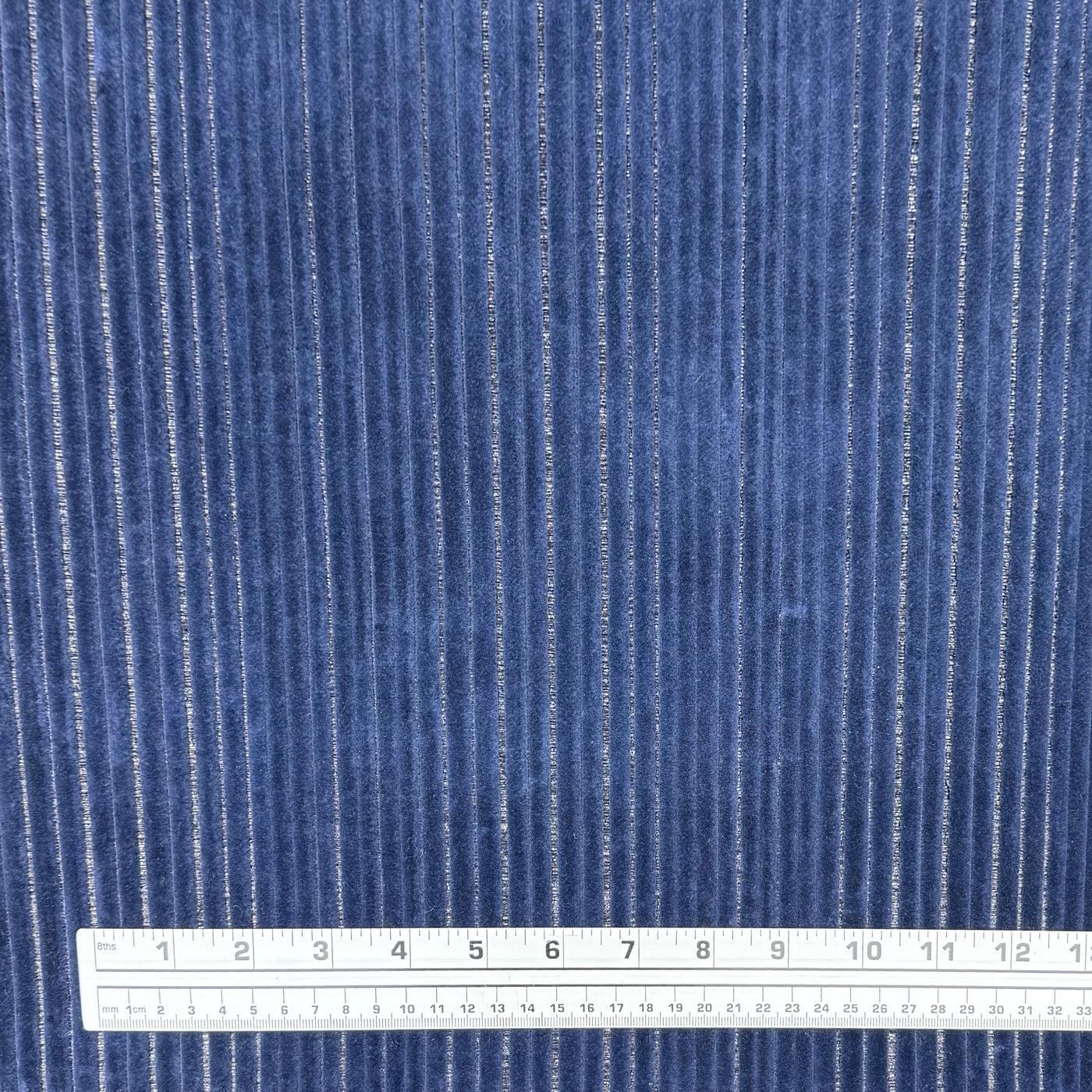Italian Ribbed Cotton Velvet Upholstery Remnant - Blue