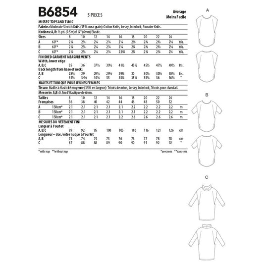 Butterick B6854 Top and Tunic by Palmer/Pletsch Sewing Pattern