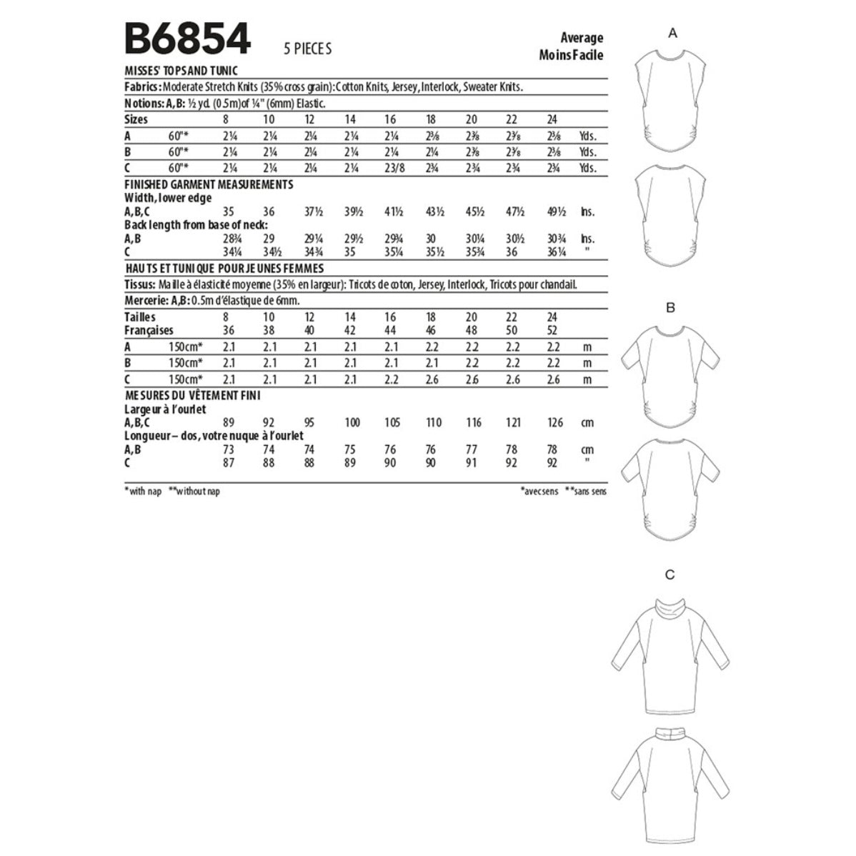 Butterick B6854 Top and Tunic by Palmer/Pletsch Sewing Pattern