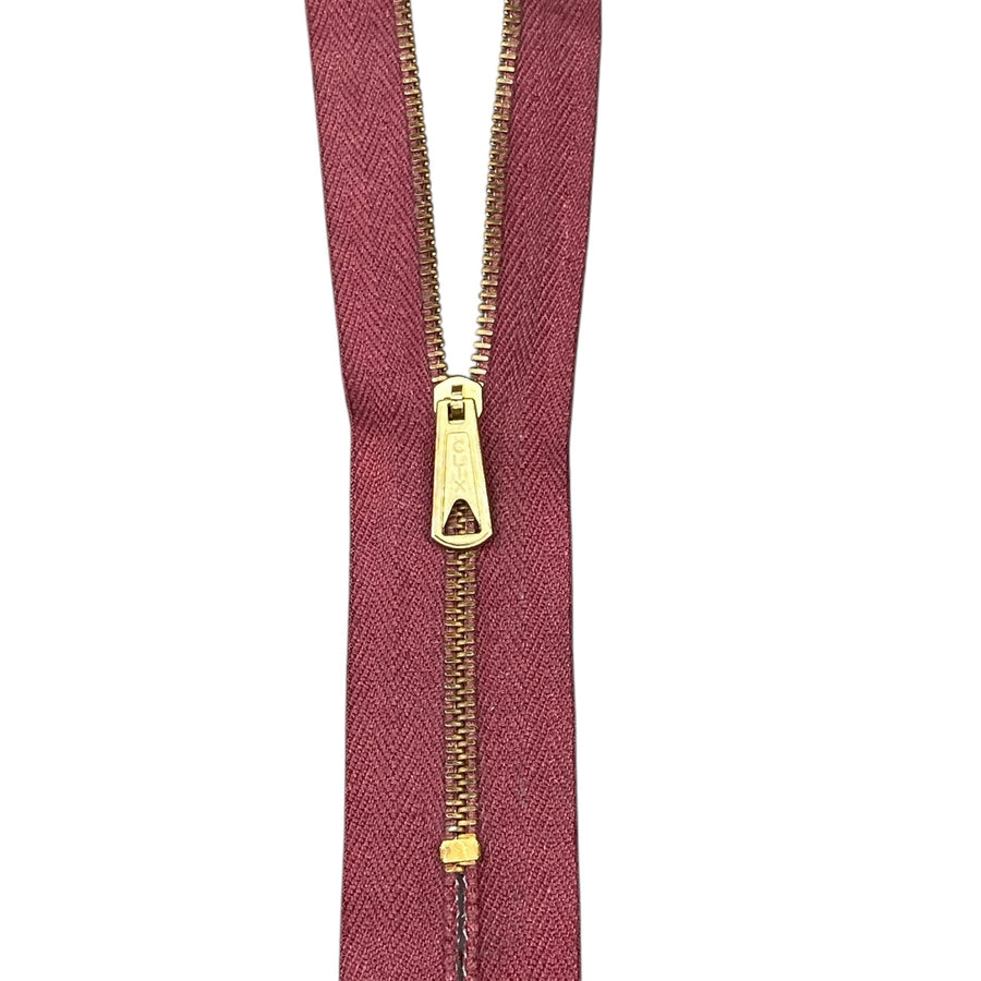 Closed-End Metal 22.5” Zipper - Burgundy/Brass