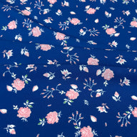Floral Printed Polyester Crepe - Blue/White/Pink