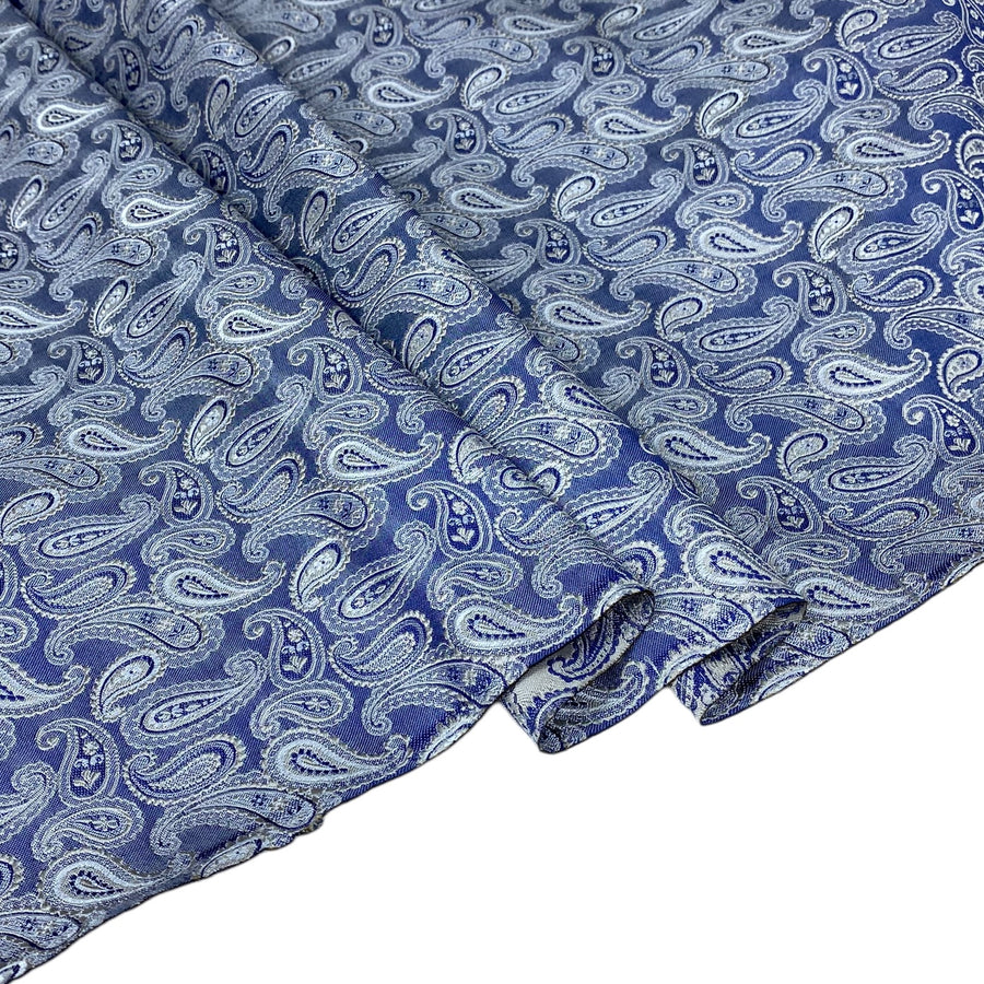 Paisley Silk/Polyester Jacquard - Blue / Beige / White  - Remnant