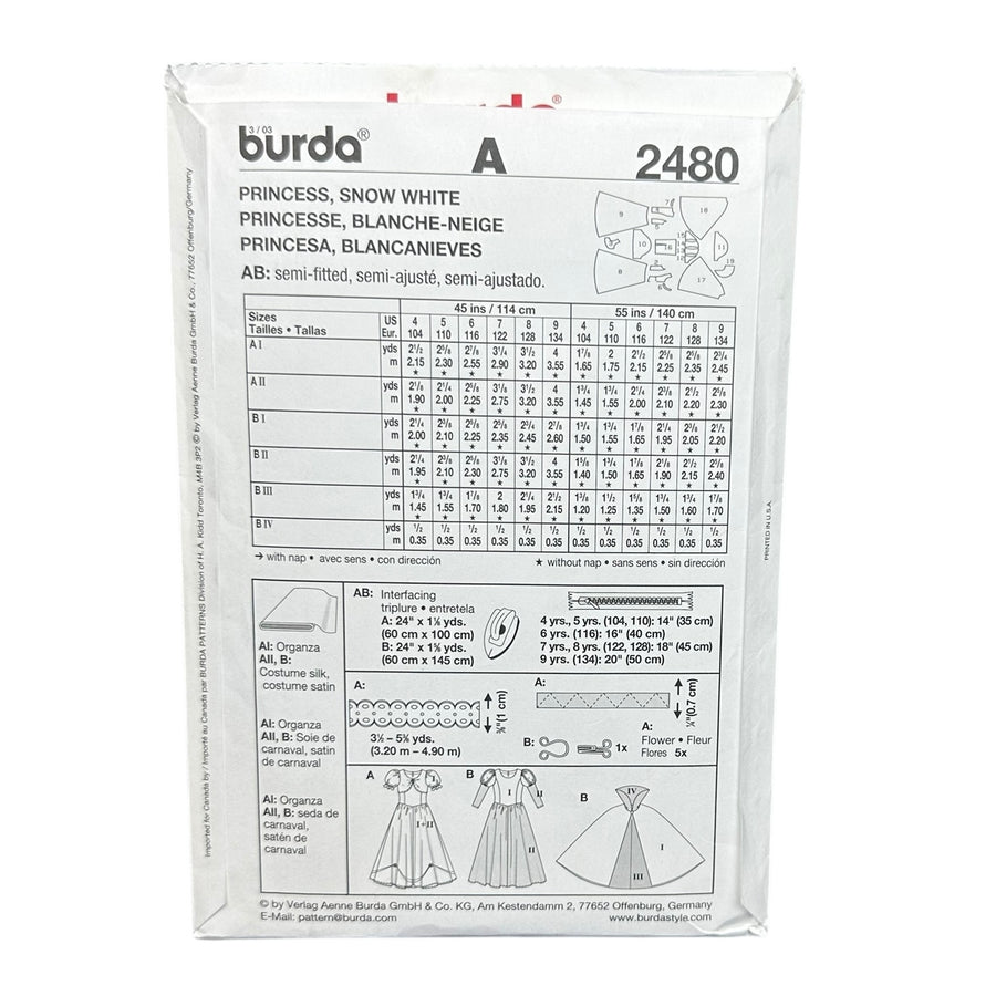 Burda 2480 Child Costume Dress Sewing Pattern