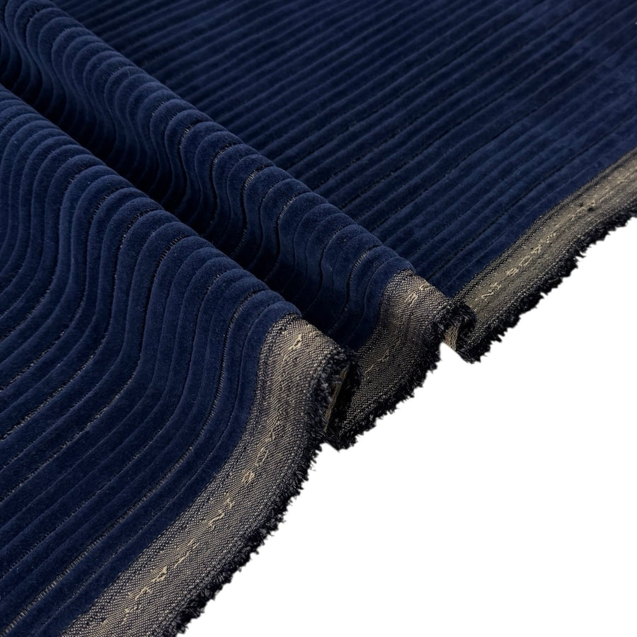Italian Ribbed Cotton Velvet Upholstery Remnant - Blue