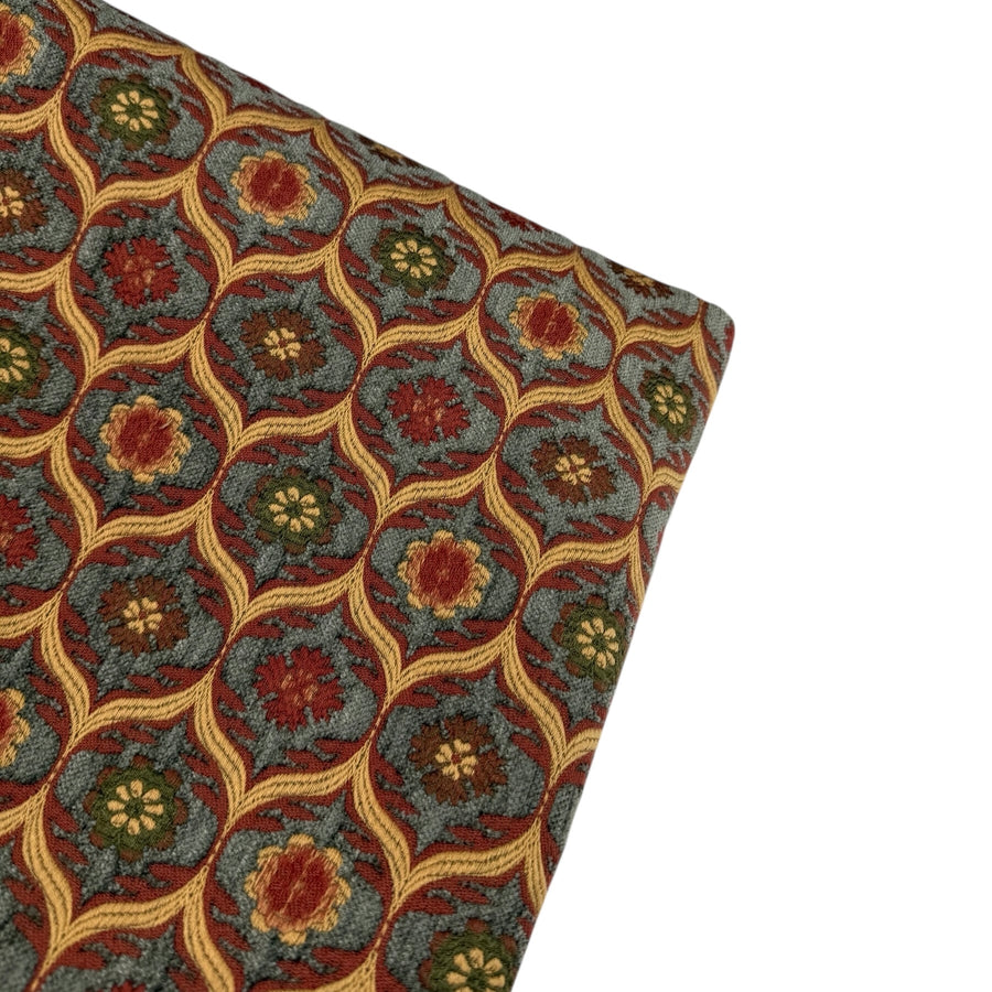 Patterned Chenille Upholstery Remnant  - Rust/Taupe/Gold/Green