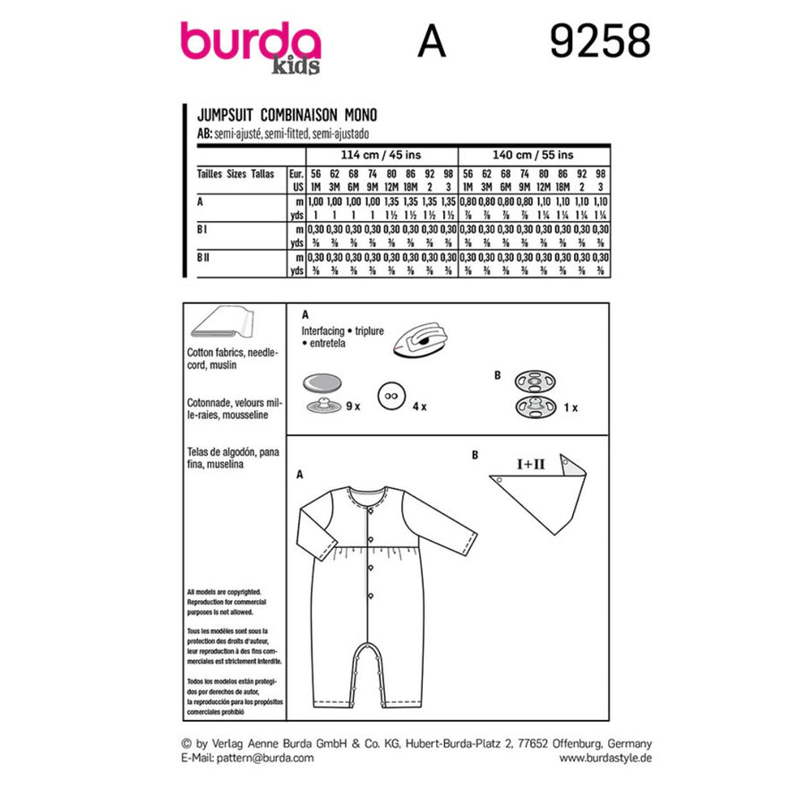 Burda Kids 9258 - Baby Coordinates Sewing Pattern