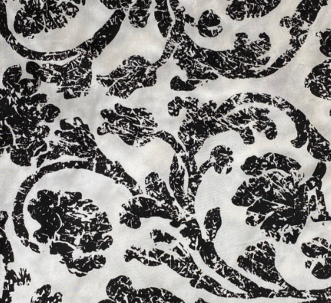 Damask Silk Shantung - White/Black