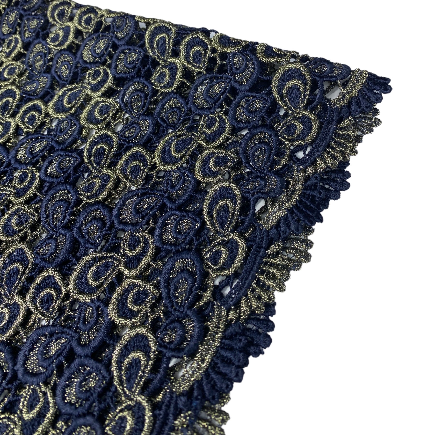 Guipure Lace - Remnant - Navy/Gold