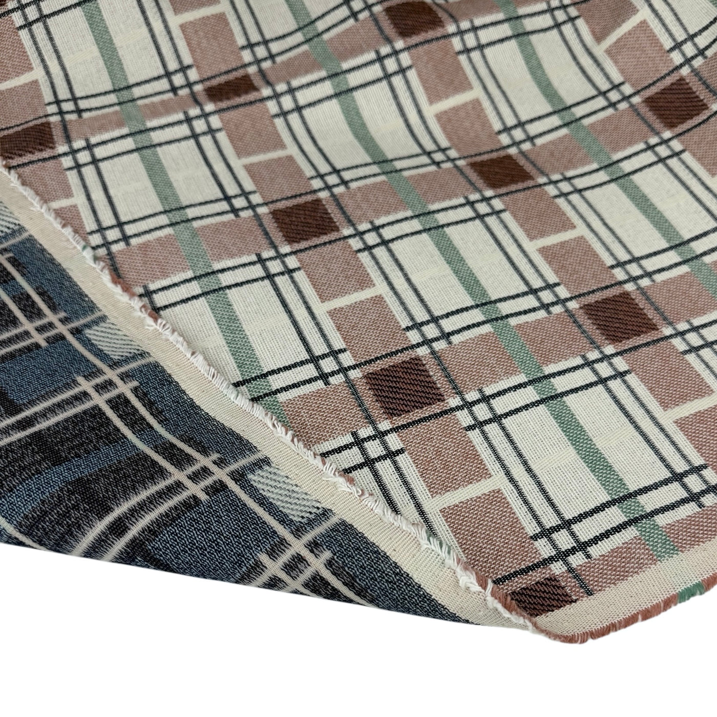 Plaid Cotton Blend Upholstery Remnant - Beige/Pink/Blue/Green