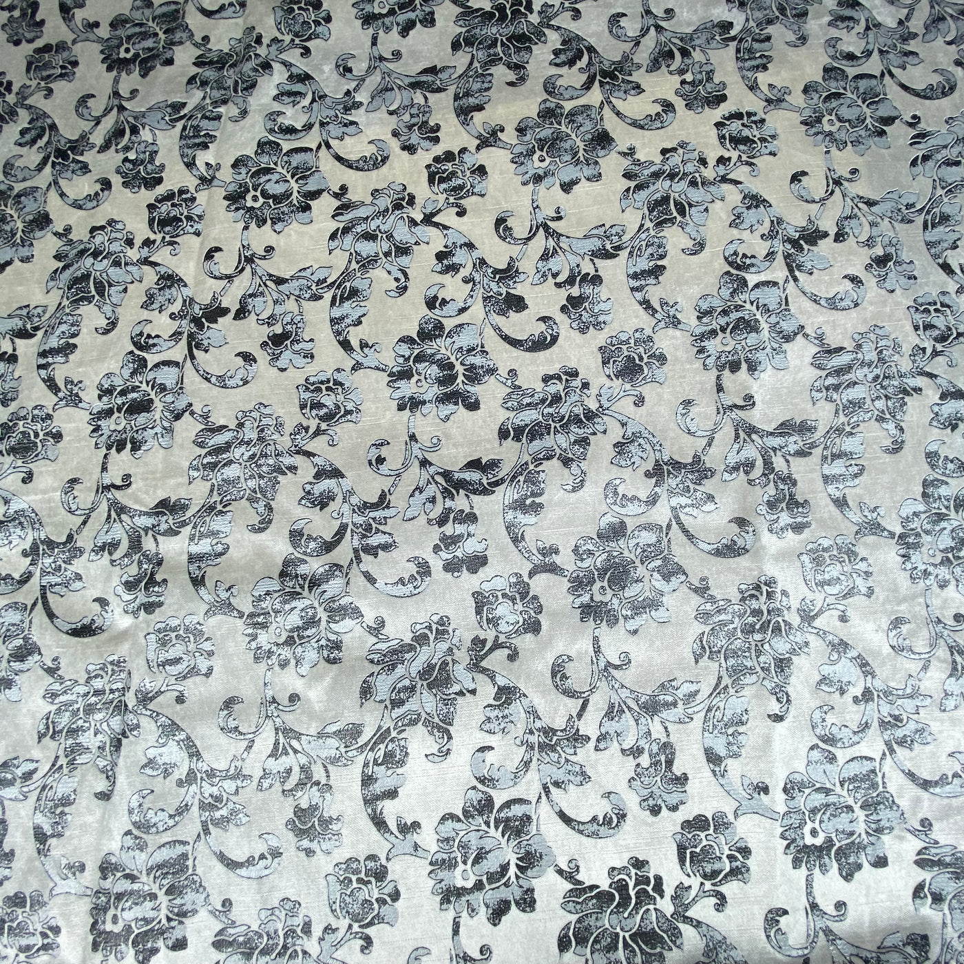 Printed Velvet Upholstery Designer Remnant  - Off White/Grey