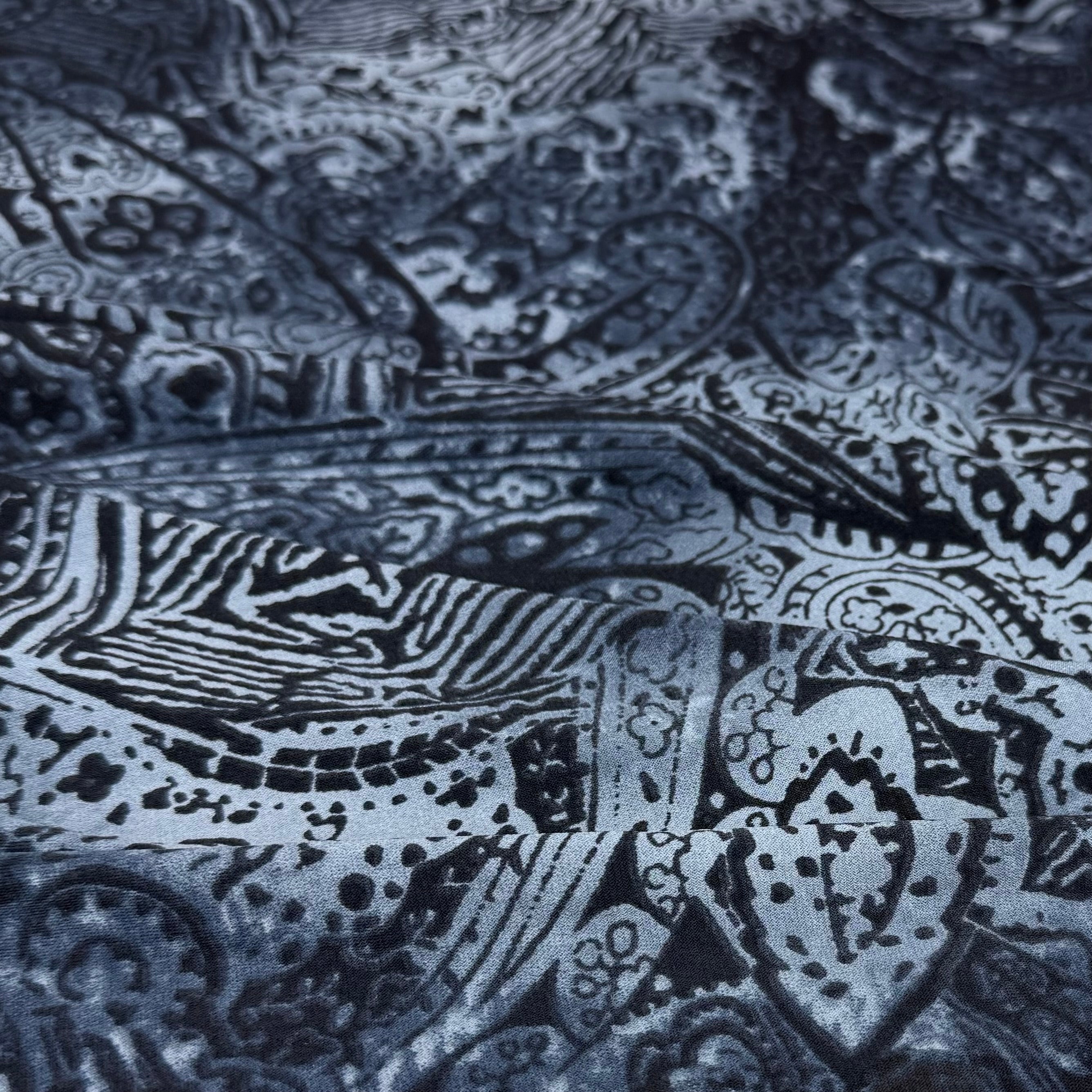 Paisley Printed Polyester Stretch Knit - Blue/Black