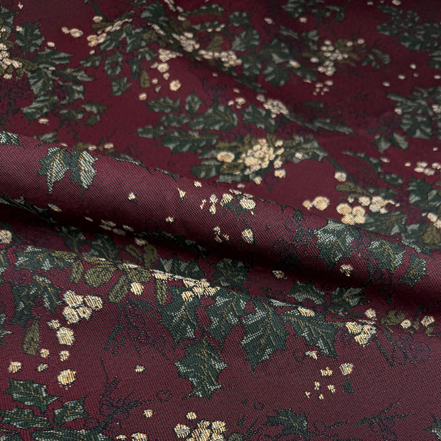 Floral Patterned Upholstery Remnant - Burgundy/Green/Gold