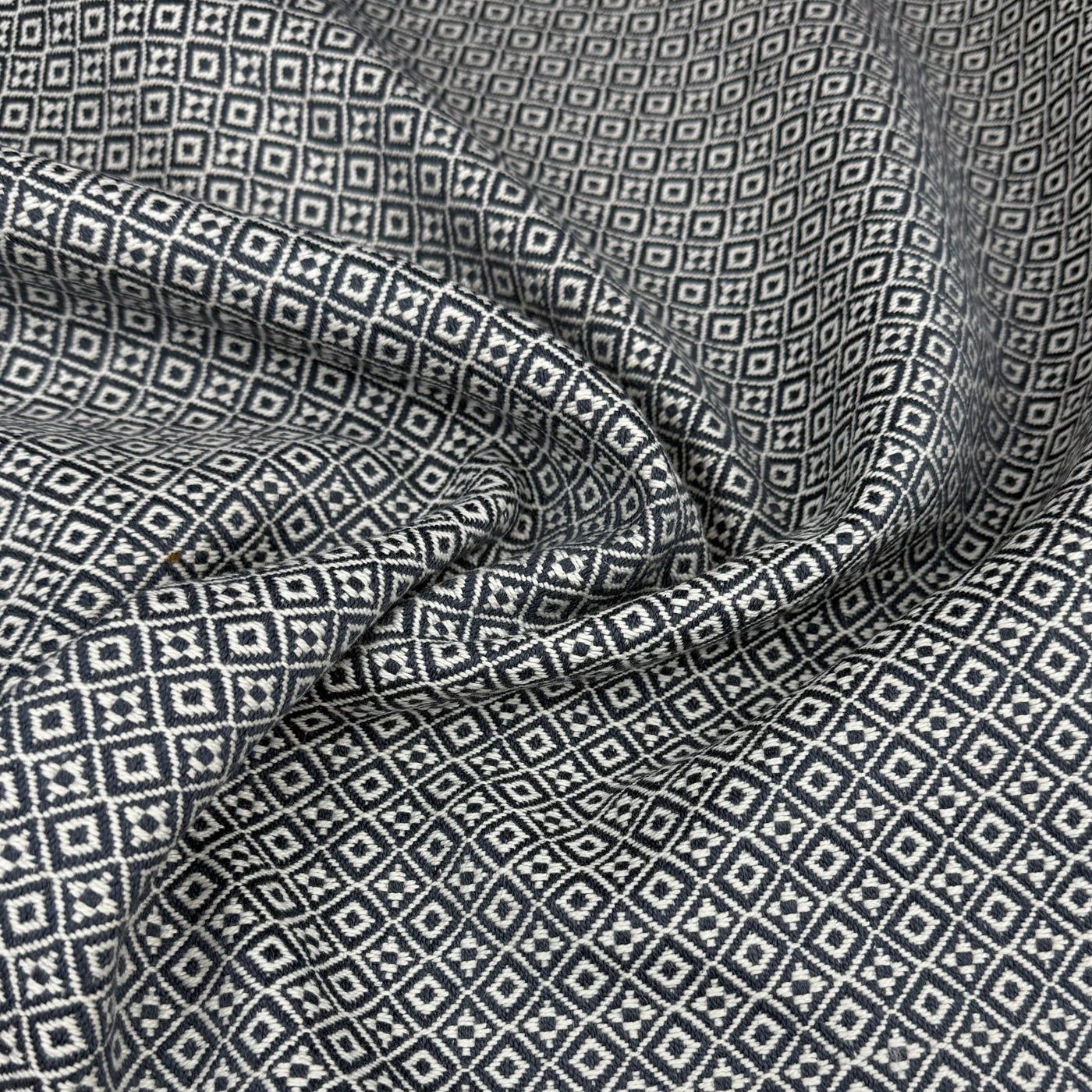 Patterned Cotton Upholstery Remnant - Blue/White