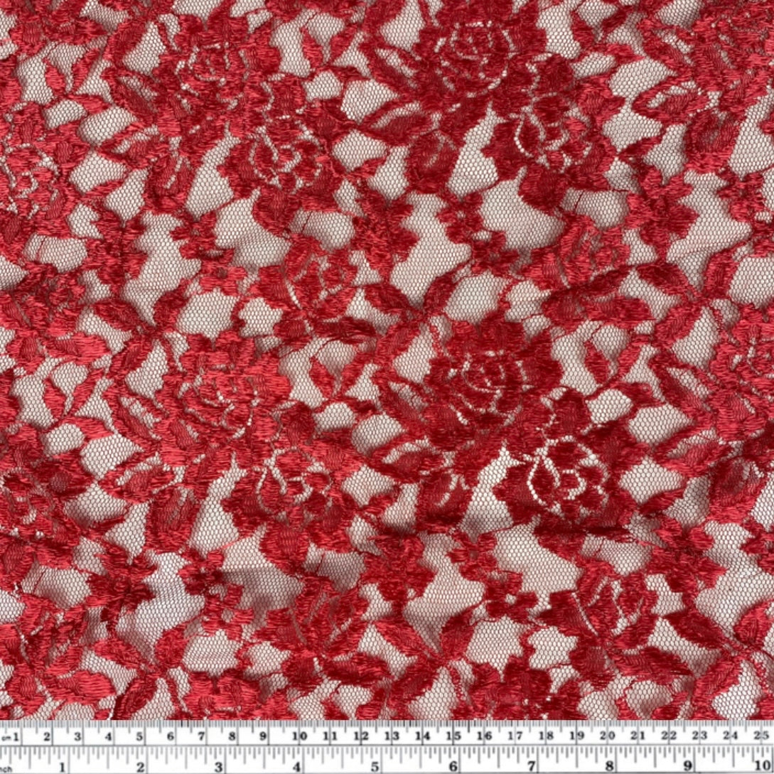 Floral Embroidered Lace - Red