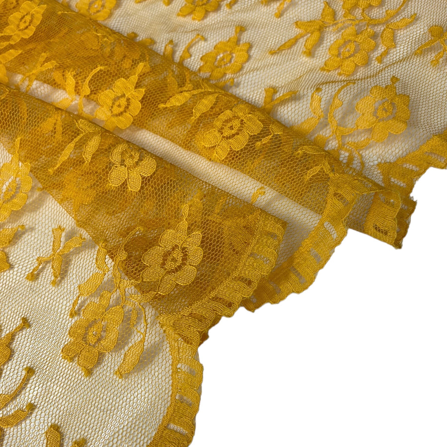 Floral Corded Lace with Scalloped Edges - Autumn Gold