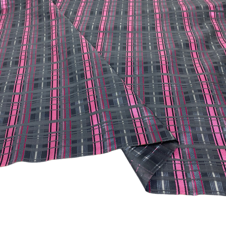 Plaid Silk/Polyester Jacquard - Black / Grey / Pink
