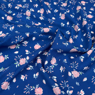Floral Printed Polyester Crepe - Blue/White/Pink