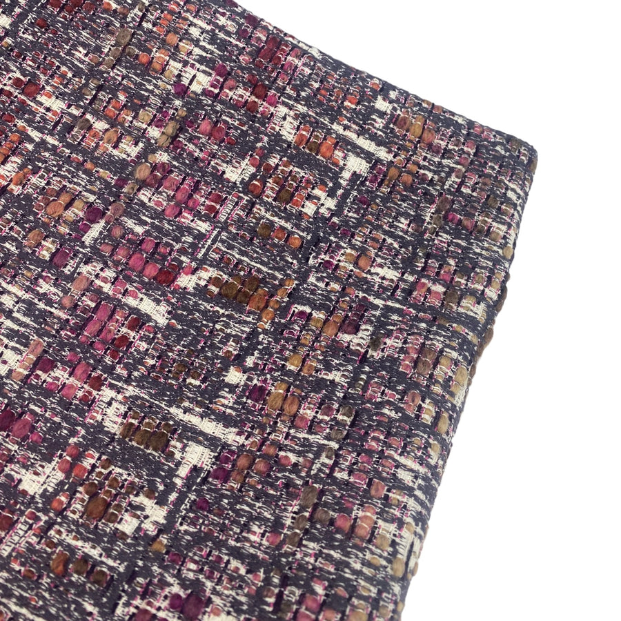 Boucle Upholstery Remnant  - Red/Purple/ Ivory