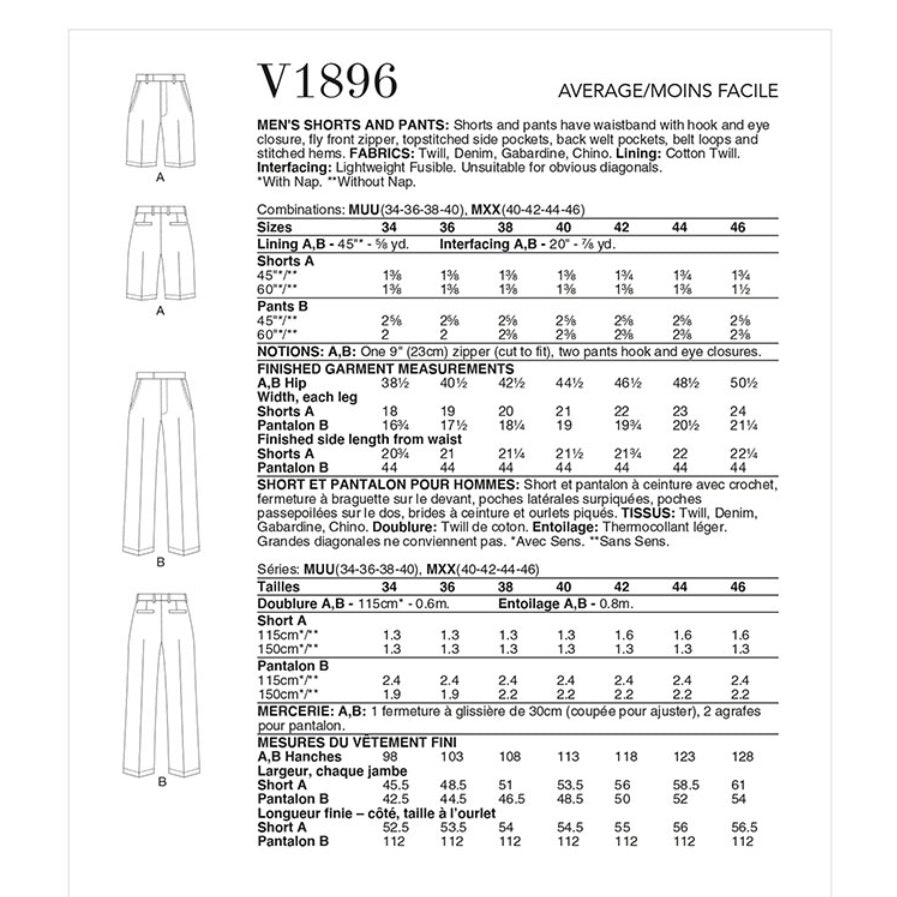 Vogue V1896 - Shorts and Pants Sewing Pattern