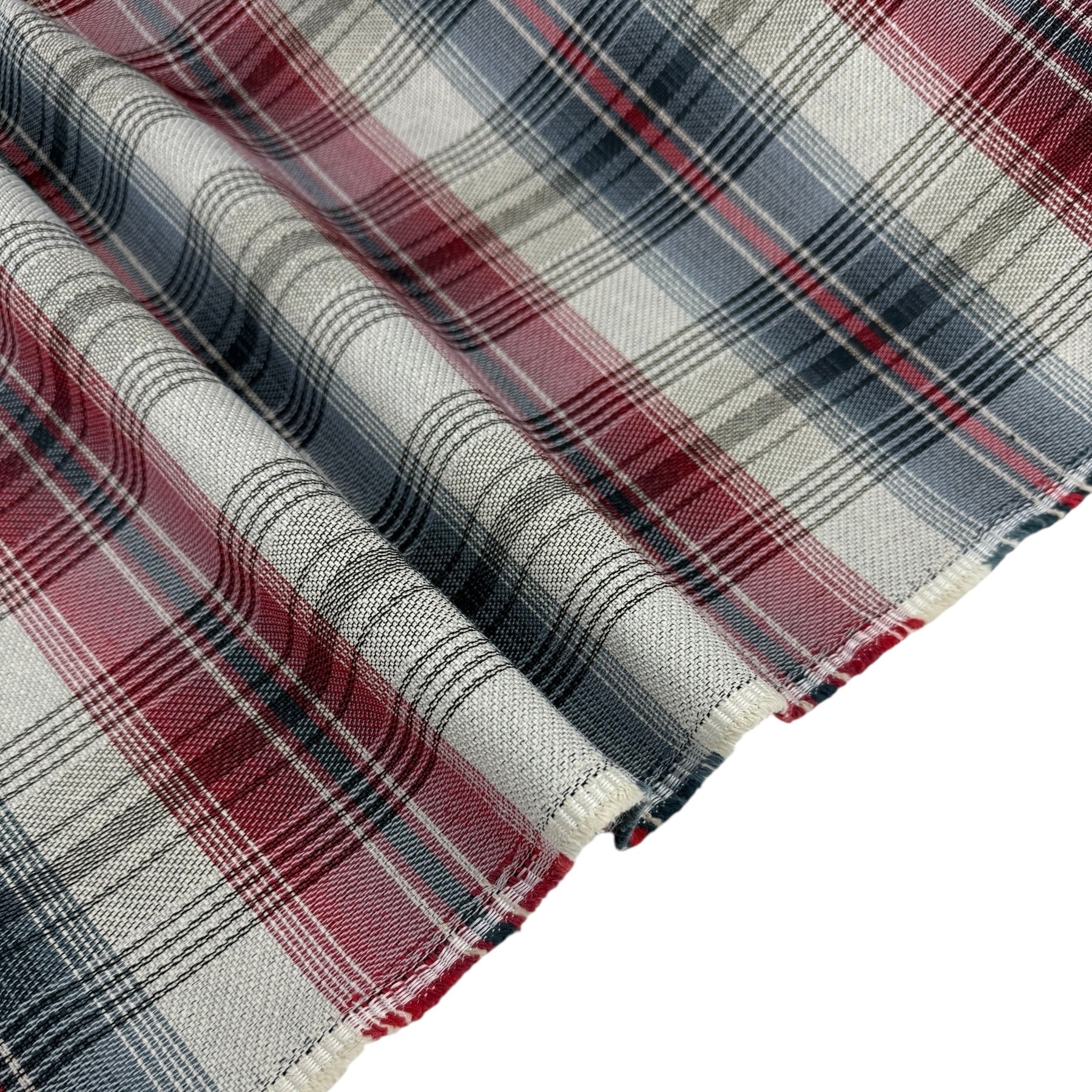 Plaid Cotton Blend Upholstery Remnant - Red/White/Blue