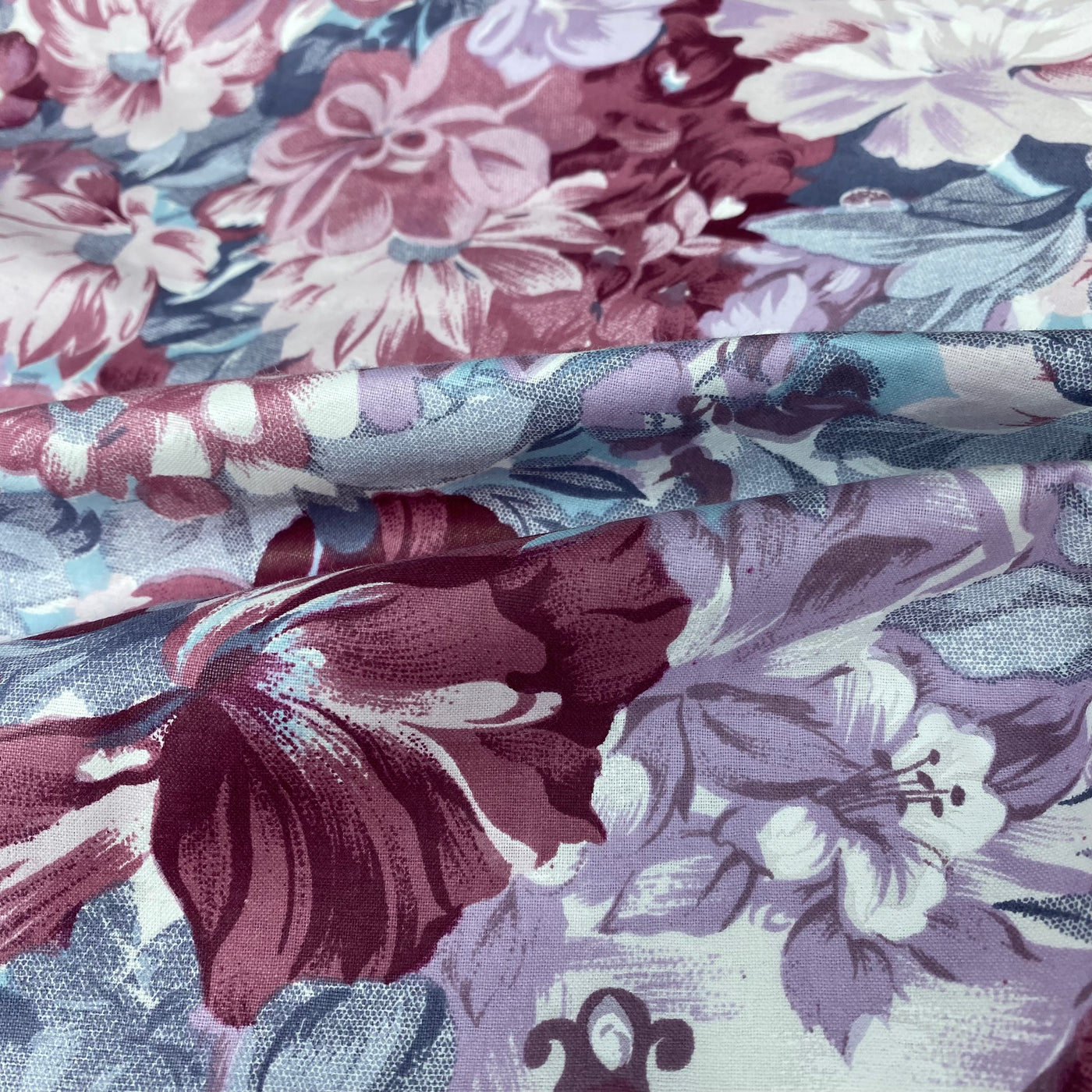 Printed Cotton - Vintage Floral - Pink/Purple/Blue