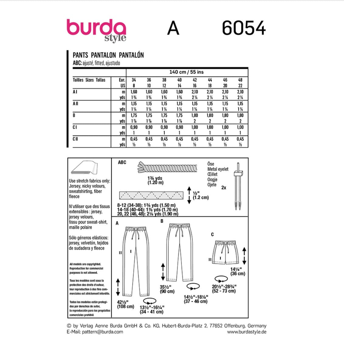 Burda Style 6054 - Pants Sewing Pattern