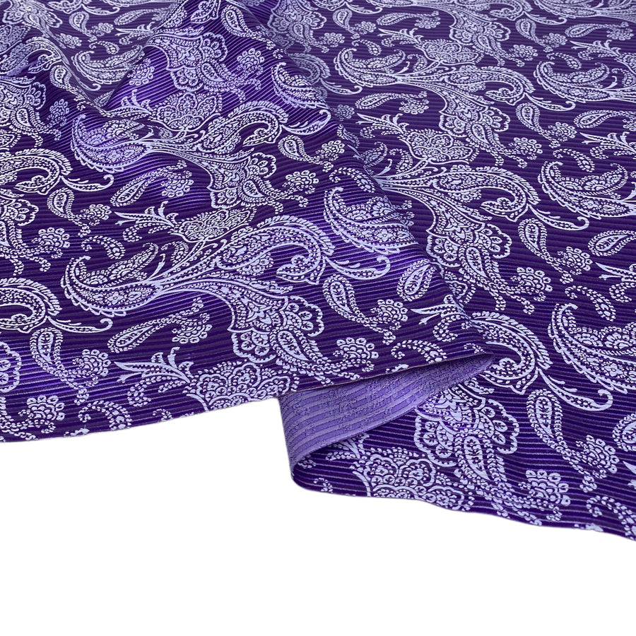 Striped Paisley Silk/Polyester Jacquard - Purple / White - Remnant