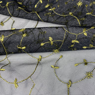 Floral Vines Embroidered Mesh - Black/