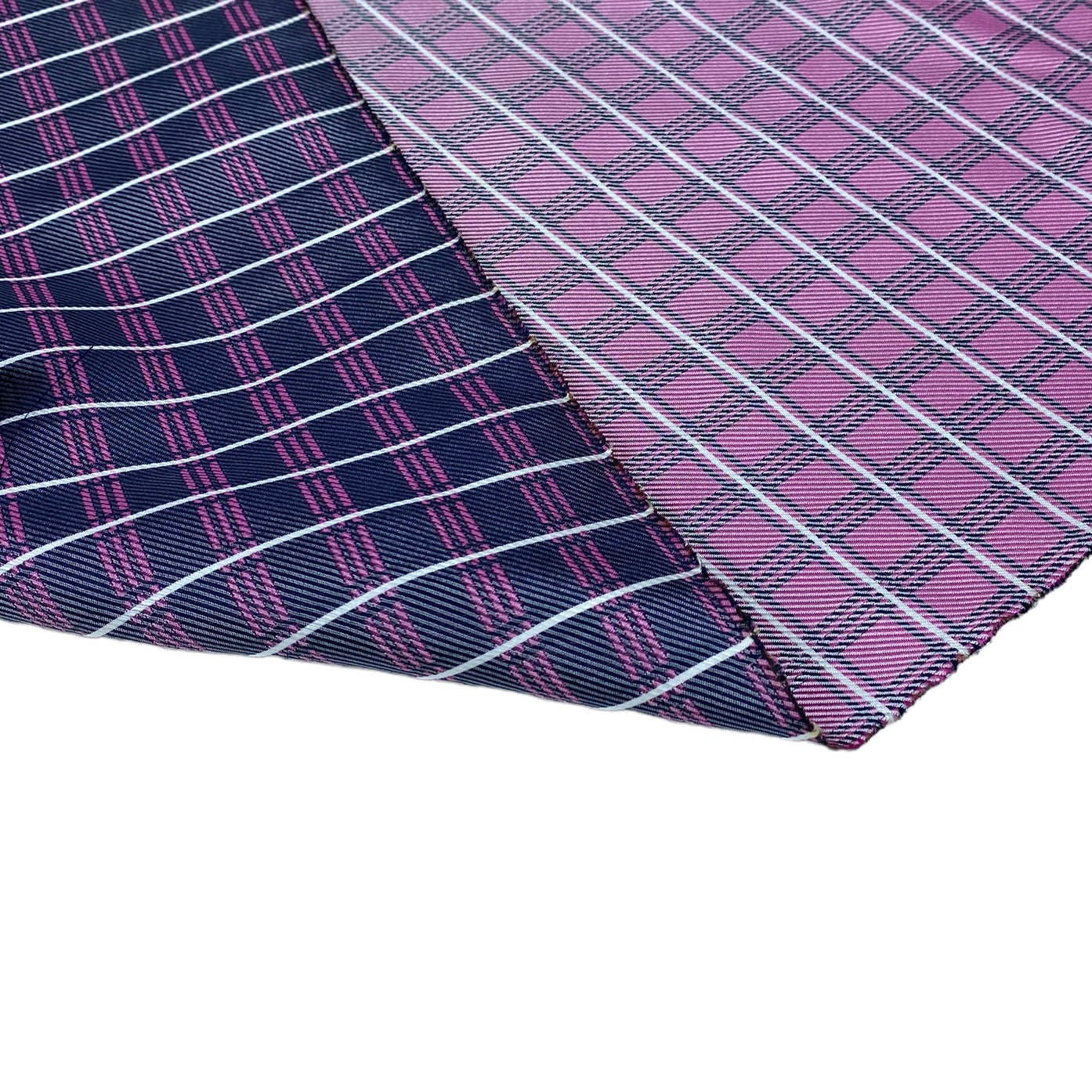 Plaid Silk/Polyester - Pink / Navy / White - Remnant