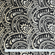 Paisley Cotton Velvet Upholstery Remnant - Cream/Beige/Black