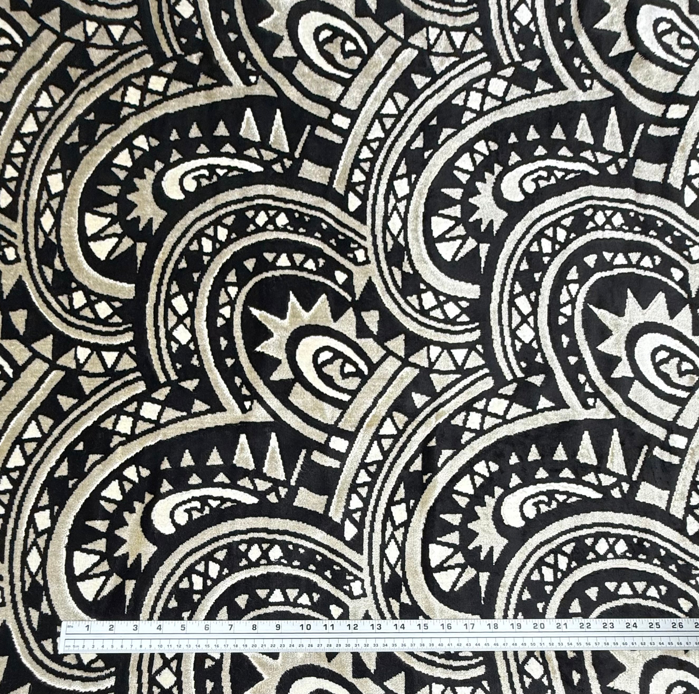 Paisley Cotton Velvet Upholstery Remnant - Cream/Beige/Black