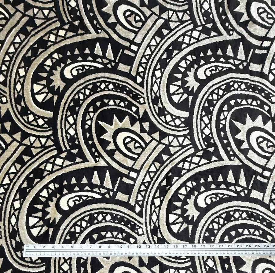 Paisley Cotton Velvet Upholstery Remnant - Cream/Beige/Black