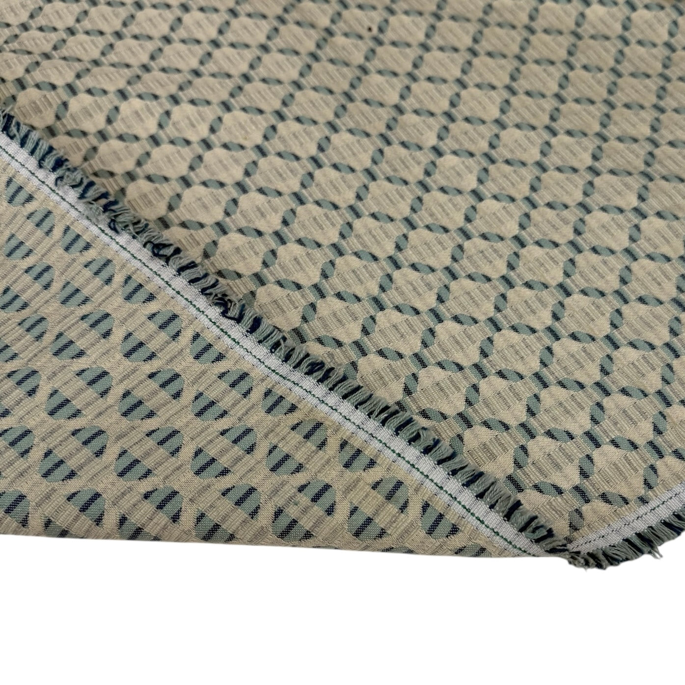 Patterned Cotton Jacquard Upholstery Remnant - Beige/Aqua/Blue