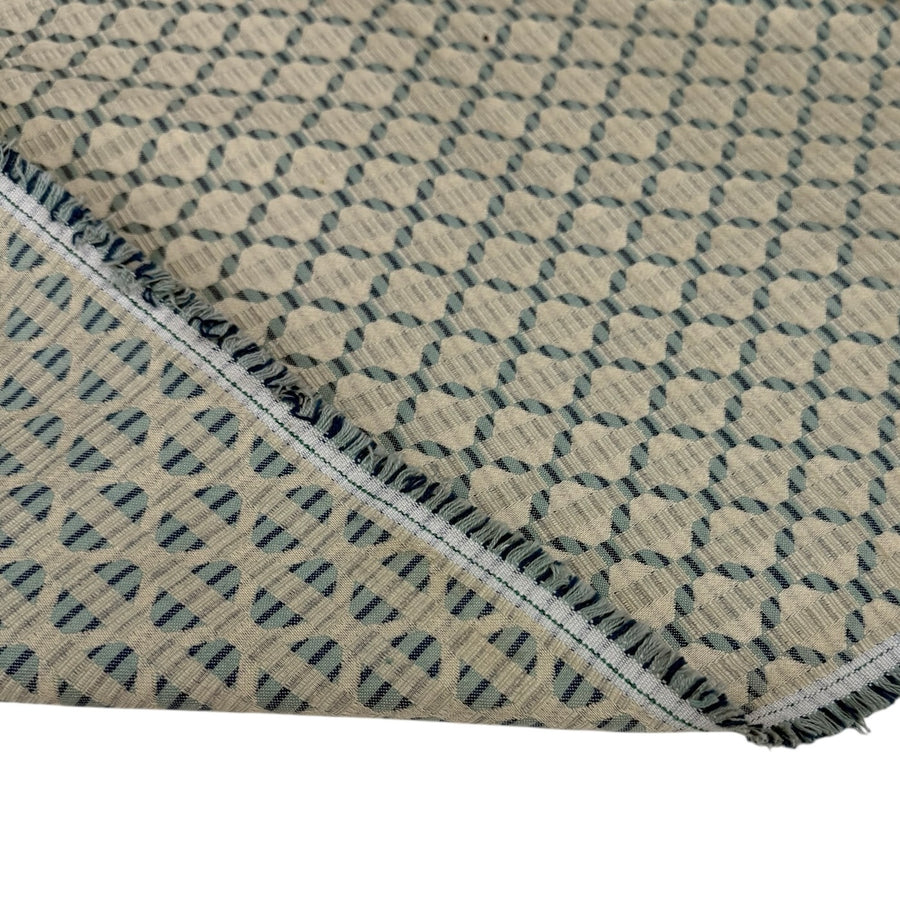 Patterned Cotton Jacquard Upholstery Remnant - Beige/Aqua/Blue