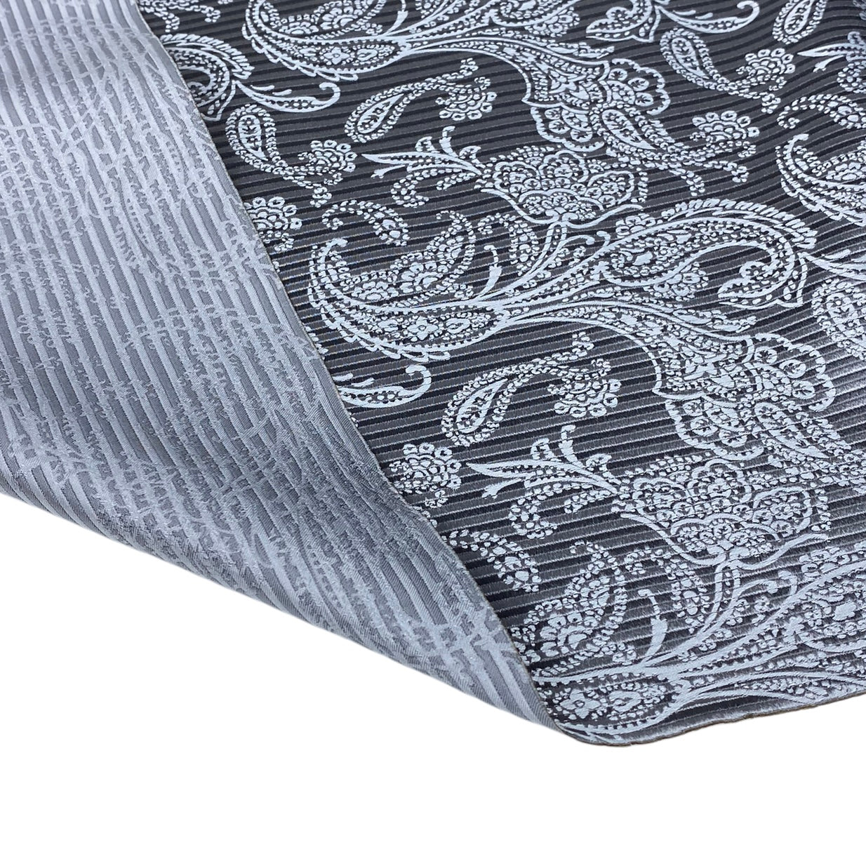Striped Paisley Silk/Polyester Jacquard - Grey / White - Remnant