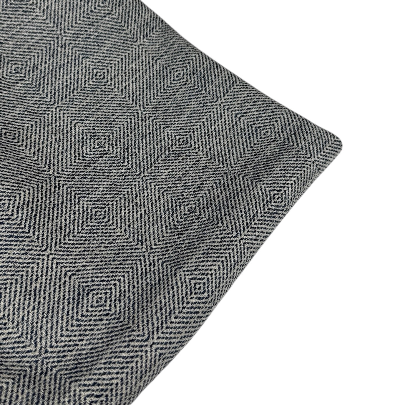 Woven Diamond Patterned Cotton Upholstery Remnant - White/Blue