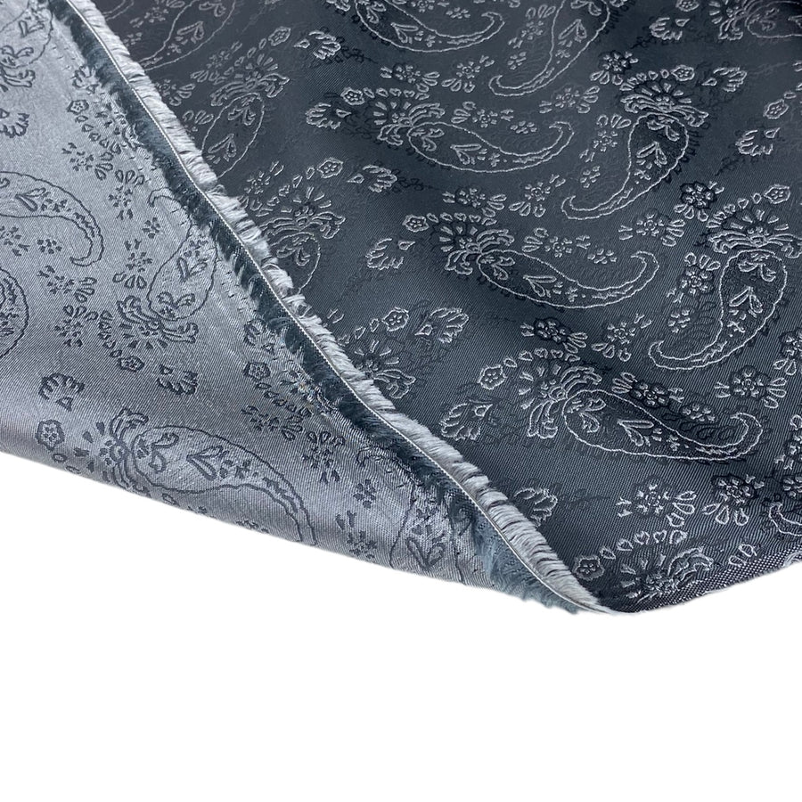 Paisley Silk/Polyester Jacquard - Grey / Black - Remnant