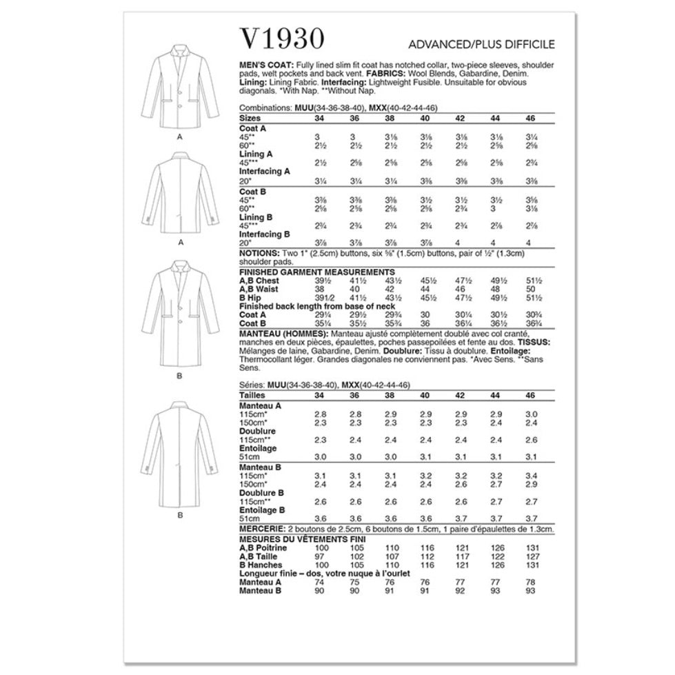 Vogue V1930 - Jacket Sewing Pattern
