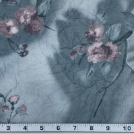 Floral Printed Polyester Crinkled Sheer - Grey/Purple