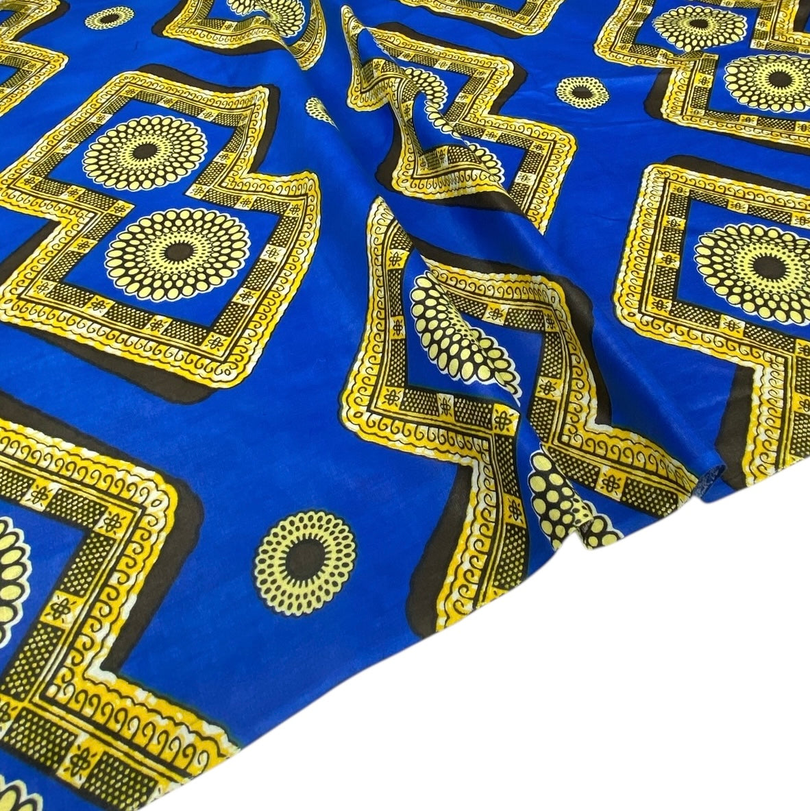 African Printed Cotton - Blue/Yellow