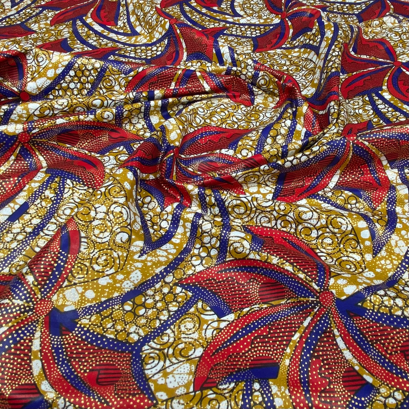 Metallic Super Wax African Printed Cotton - Red/Blue/Gold