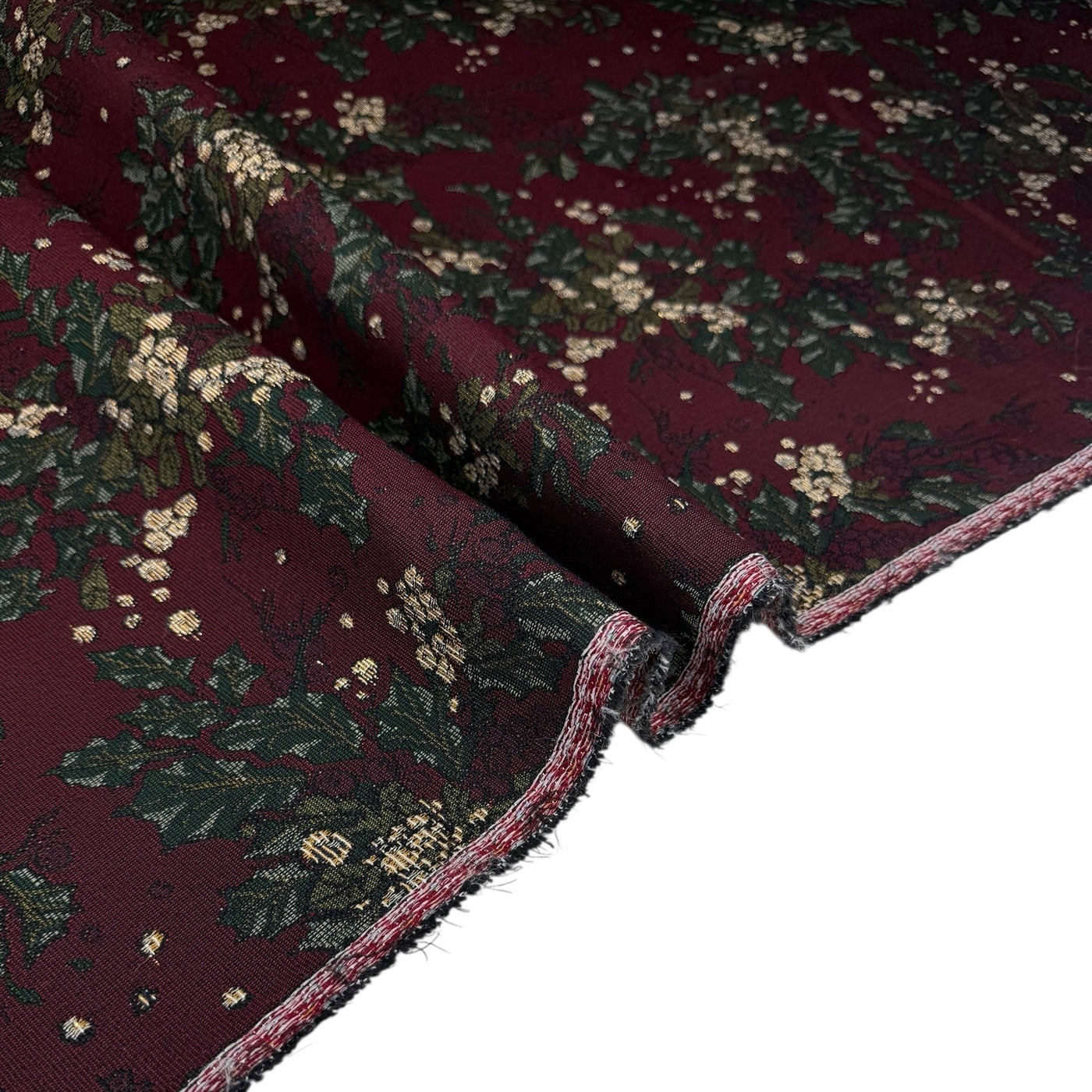 Floral Patterned Upholstery Remnant - Burgundy/Green/Gold