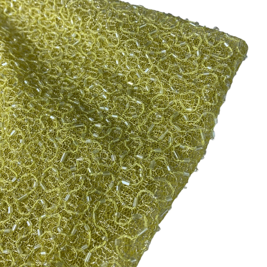 Glass Beaded Crochet Lace - Remnant - Yellow