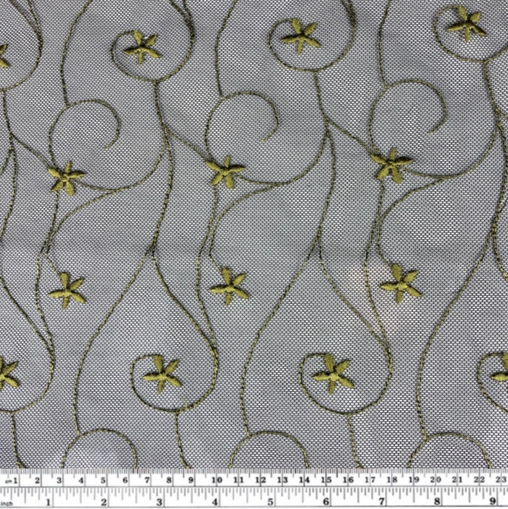 Floral Embroidered Mesh - Black/Green