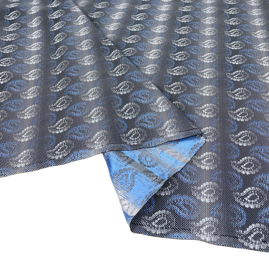 Paisley Silk/Polyester Jacquard - Grey / White / Blue - Remnant